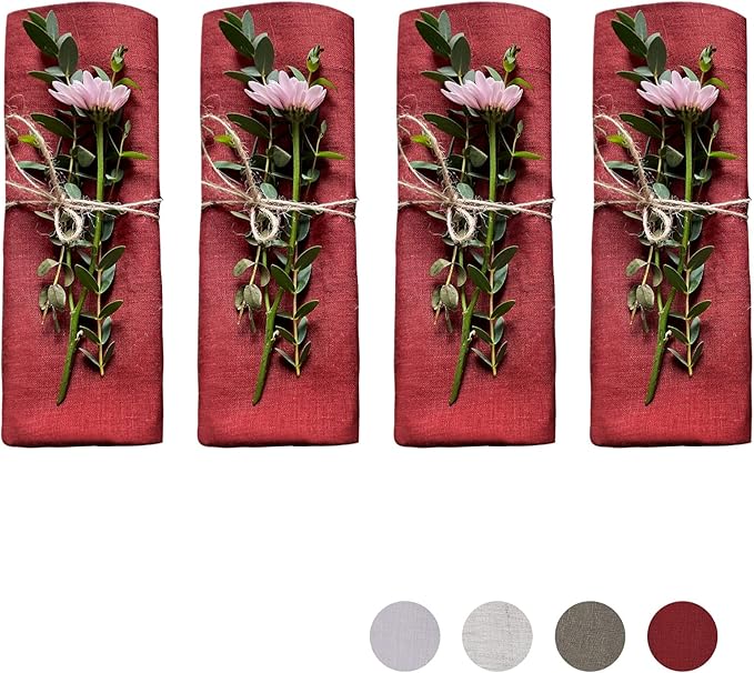 Handmade Organic Hemp Napkins ??Set of 4, 18 x 18 Inches | Rustic Christmas Table Linens, Sustainable 3-Month Growth Hemp Cloth Napkins for Holiday Dining & Family Gatherings