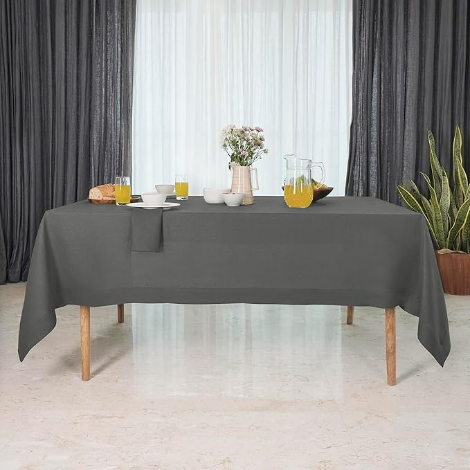 D'Moksha Homes Linen Tablecloth for Rectangle Tables 60 x 156 Inch - 100% Pure Linen Charcoal Grey Tablecloth - Machine Washable Table Cloth for Spring, Easter