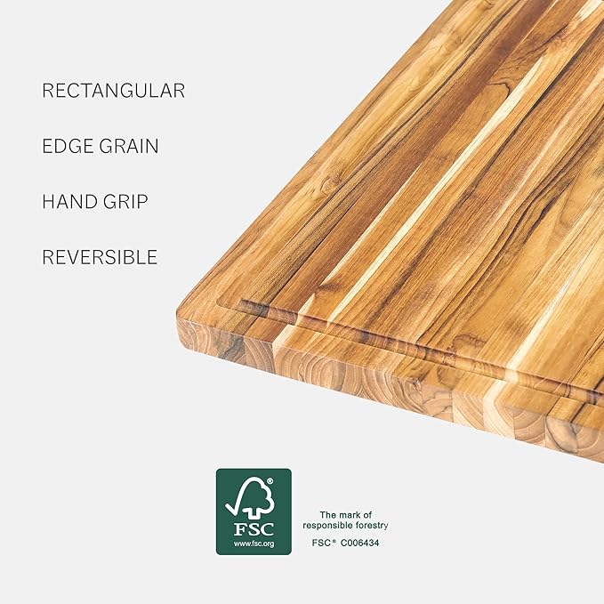 Teakhaus Cutting Board - Medium (M) Wood Cutting Board with Juice Groove (18?쒵 x 14?쓂) Holiday Gift Ideas for Men and Women - Gift-Ready, Thin, Lightweight, Reversible, Knife Friendly - FSC Certified