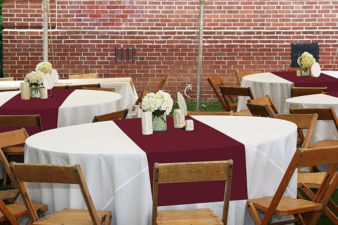 12 Pack Burgundy Polyester Table Runner 12 x 108 Inch Long Rustic Farmhouse Wedding Table Runners, Washable and Reusable Table Runner for Wedding Birthday Parties Banquet Table Fall Autum Decorations