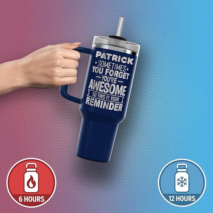 Personalized Inspirational Tumbler, Inspirational Gifts for Men Dad Father Wife Sister Women, Custom Birthday For Him Her, Customized You?셱e Awesome Tumbler, Teacher Coworker Gifts 40oz Navy Blue