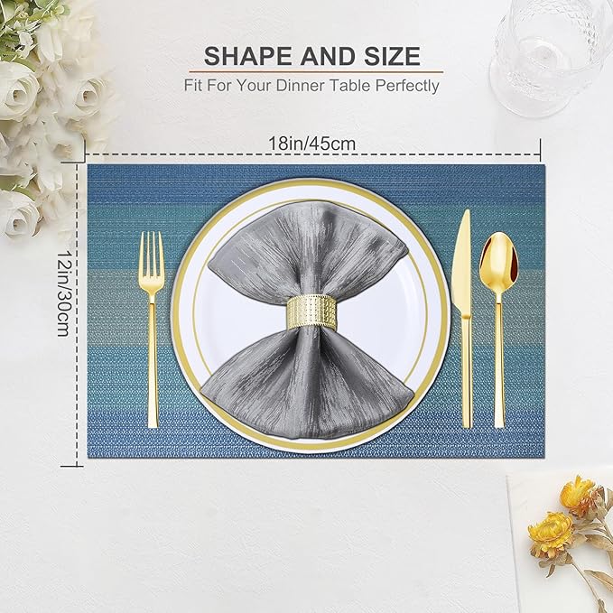 BETEAM Placemats Set of 8, Woven Vinyl Placemat for Dining Table Washable Wipeable Kitchen Place Mats Durable Indoor Outdoor Table Mats