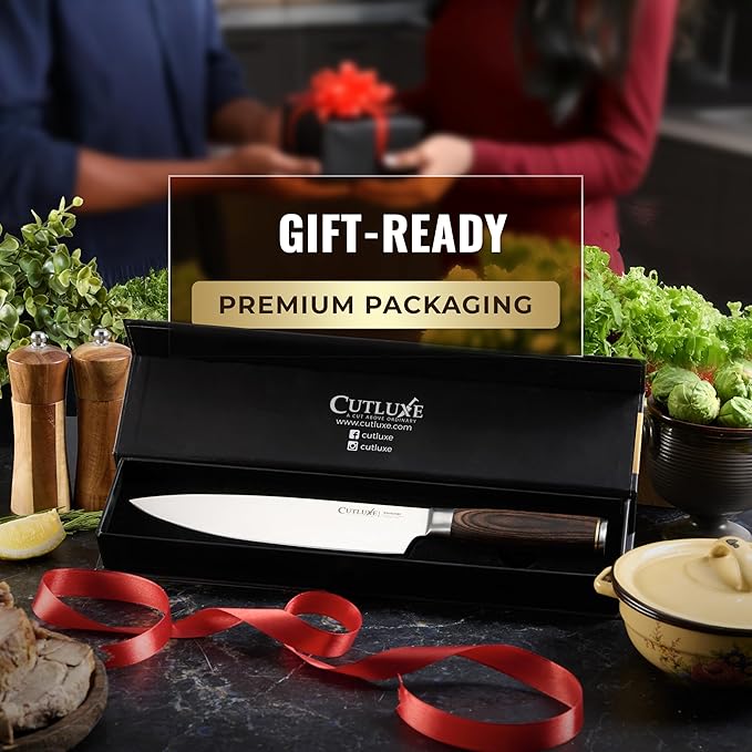 Cutluxe Chef Knife ??Ultra Sharp 8" Japanese Kitchen Knife, High Carbon Stainless Steel Blade, Full Tang Pakkawood Handle ??Shinobi Series
