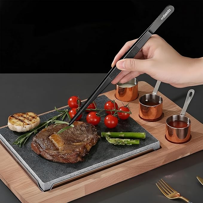 Seido 2-Piece Serving Tweezer Set 12-Inch ??Professional Stainless Steel Kitchen Tongs with Fine Tip & Flat Tip, Non-Slip Grip, Heat-Resistant Precision Tools for Cooking, Plating & Garnishing