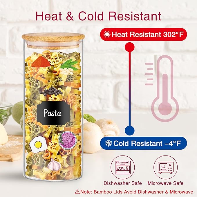 32 oz 8 Pcs Glass Jars with Bamboo Lids, Stackable Clear Food Storage Jars, Airtight Kichen Glass Pantry Storage Containers with Lids for Rice, Candy, Sugar, Flour, Nuts, Cookie, Coffee Bean