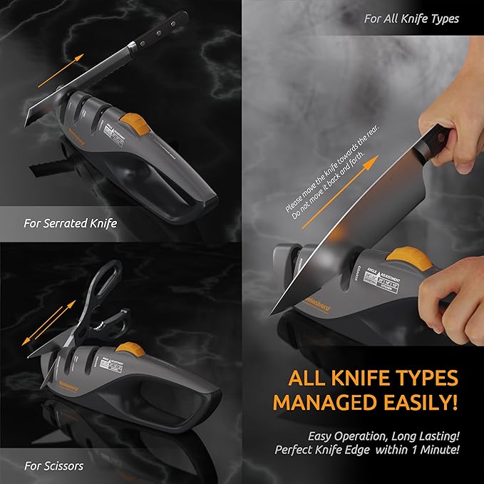 5-Angle Adjustable Knife Sharpener for Kitchen, Scissors & Pocket Knives ??Precision 15째-24째 Sharpening, Coarse & Fine Slots, Non-Slip Base, Ergonomic Handle, Safe & Easy to Use