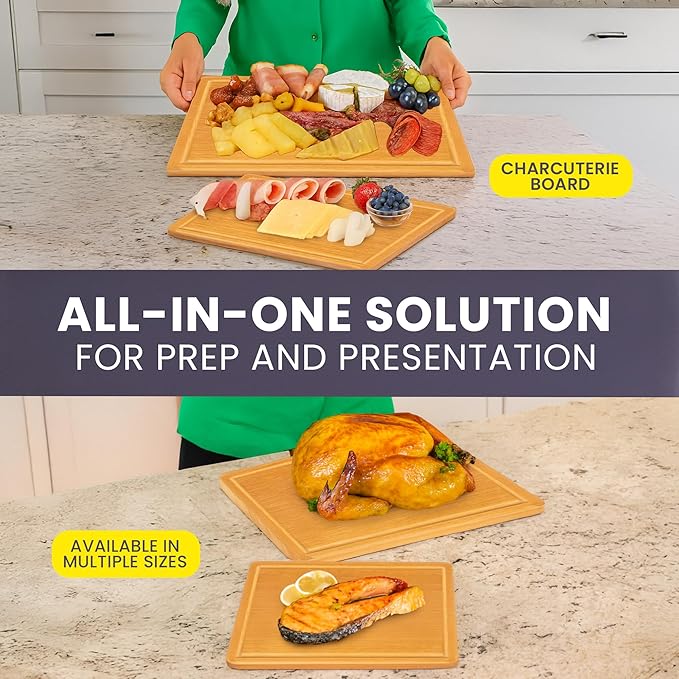 Extra Large Bamboo Cutting Board Set of 2 ??Wood Cutting Boards for Kitchen with Glue-Free Surface??& Juice Groove ??Non-Toxic Wooden Chopping Boards, FSC-Certified, Durable Carving Boards - Rectangle