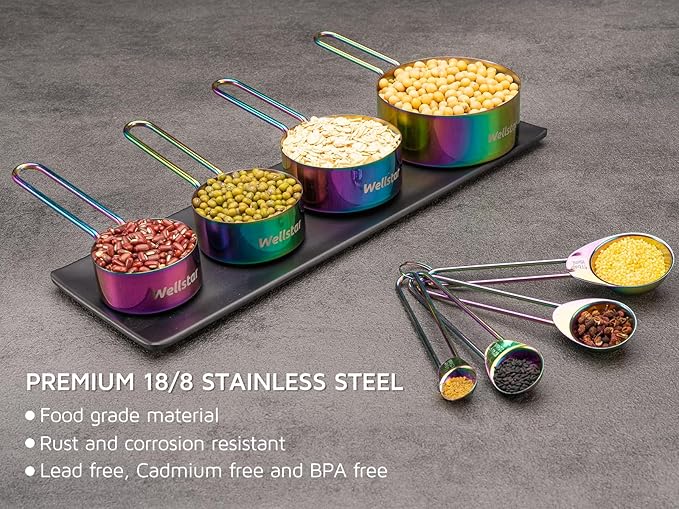 Rainbow Knife Block Set 27-Piece, Iridescent German Stainless Steel Kitchen Knives Set with Wooden Holder, Colorful Titanium Coating, Include Scissors and 2-Stage Built-in Sharpener and 8pcs Gadgets