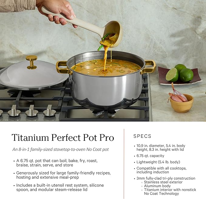 Our Place Titanium Pro Cookware Set | 10-Piece Pots and Pans Set with Always Pan Pro, Perfect Pot Pro & Minis | Non-Toxic No-Coating Nonstick | Induction & Oven-Safe up to 750째F | Gold