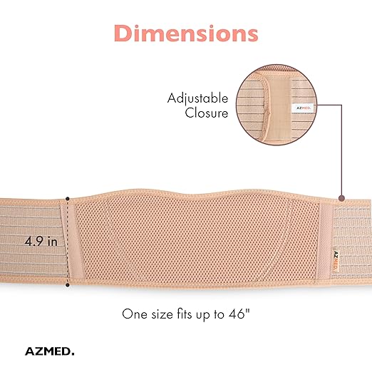 AZMED Maternity Belt Back Support - Adjustable Abdominal Binder for Pregnancy - Belly Band for Pelvic, Waist & Lower Back Comfort - Fits Up to 46 Inches - Beige