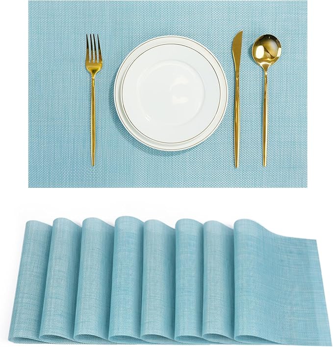flohar Placemats Set of 8竊똍on-Slip PVC Weave Table Mats Easy to Clean竊똇eat Resistant Place Mats for Kitchen Dining Table Decoration Indoor Outdoor竊똁lue