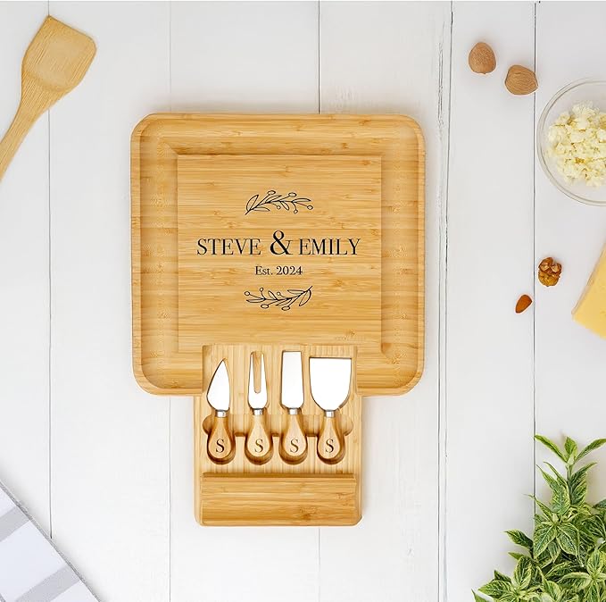 Personalized Cheese Board, Custom Bamboo Engraved Customized Gifts Bridal Shower Gifts Perfect for Personalized Wedding