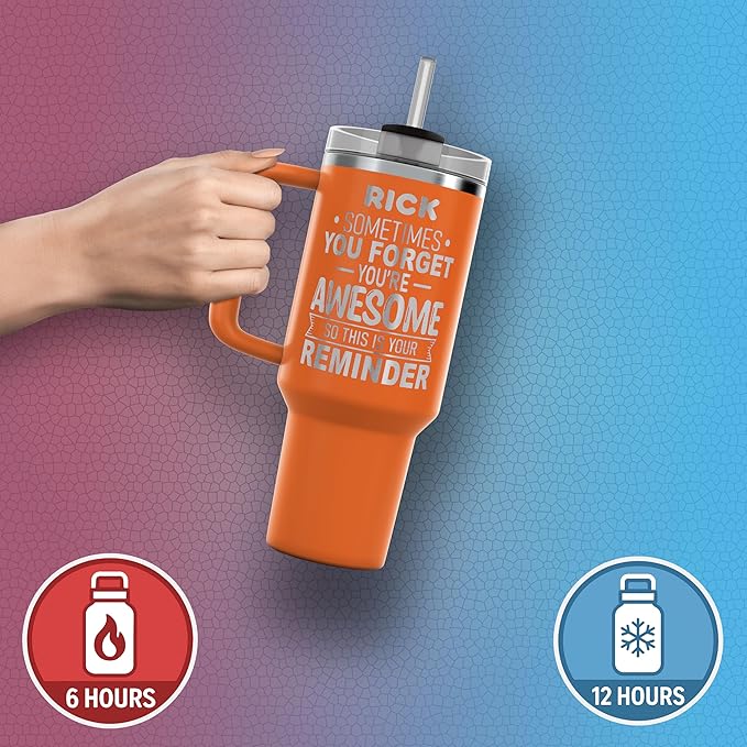 Personalized Inspirational Tumbler, Inspirational Gifts for Men Dad Father Wife Sister Women, Custom Birthday For Him Her, Customized You?셱e Awesome Tumbler, Teacher Coworker Gifts 40oz Orange