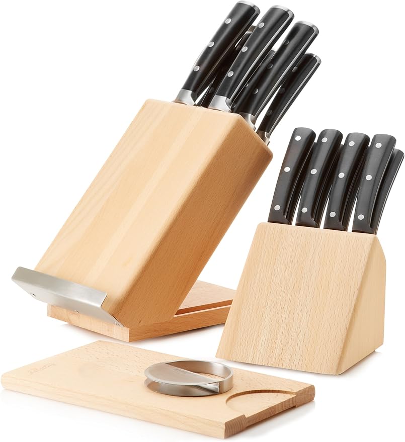 BergHOFF 20 Piece Forged Smart Knife Block/Swivel base, Cut Board & Herb Cutter, Tan