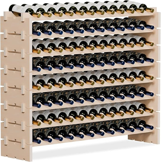 Smartxchoices 96 Bottles Stackable Modular Wine Rack, 8-Tier Wooden Wine Storage Rack Freestanding Wine Holder Display Shelves, Wobble-Free Shelves, Solid Wood
