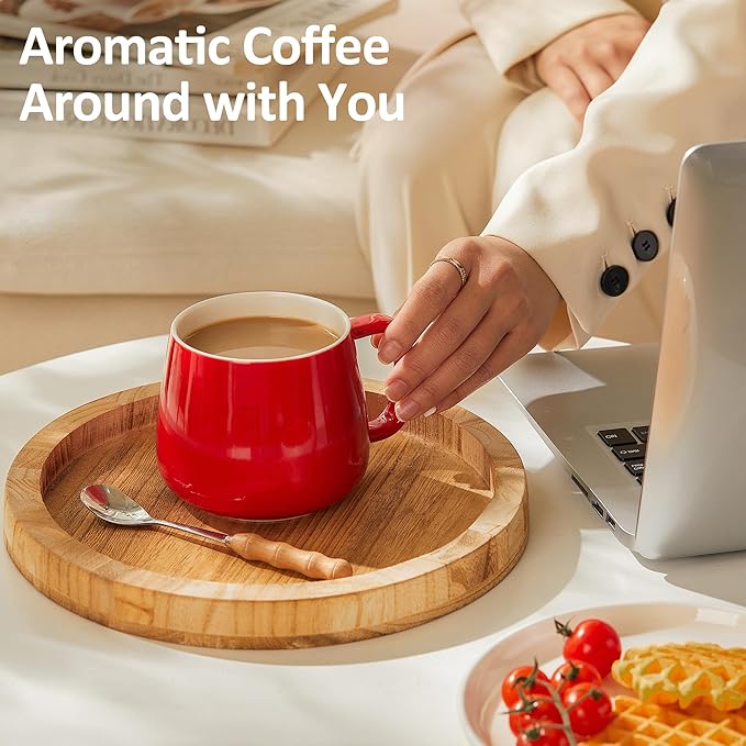Teocera 16oz Ceramic Coffee Mugs Set of 4 ??Stackable Latte Cups, Microwave, Dishwasher & Oven Safe ??Ideal for Coffee, Cappuccino, Hot Chocolate, Housewarming Gifts, Red