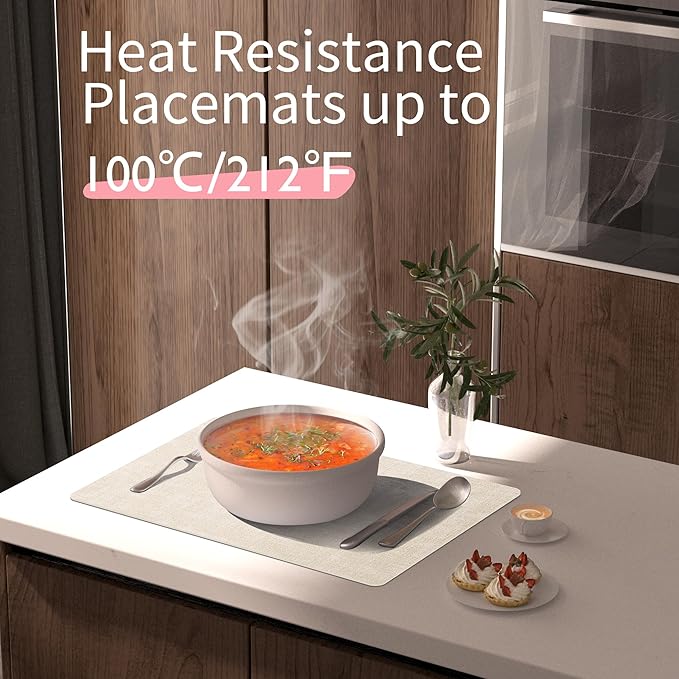 Maxpearl Faux Leather Placemats Set of 4 - Waterproof - Wipe Clean - Heat Resistant - Anti Slip Dining Table Place Mats, Suitable for Indoor & Outdoor Use, 17?쇺쇒?2?쇺? Beige