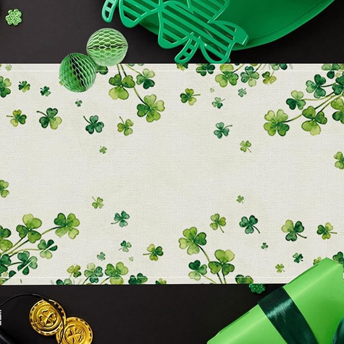 St Patricks Day Table Runner Shamrocks Cat St. Patrick's Day Runners Table Decorations Holiday Spring Kitchen Dining Home Party Supply 13x72 Inch