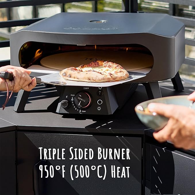 17" Gas Pizza Oven with Rotating Pizza Stone for Easy Restaurant-Style Pizza at Home ??Triple Burner, Built-In Thermometer, Fast 15-Min Preheat, Portable Outdoor Pizza Oven