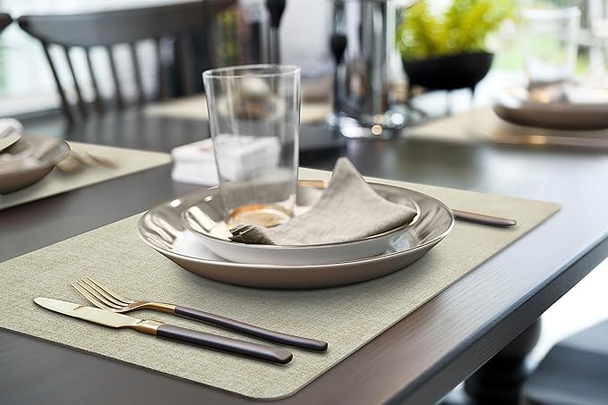 More D챕cor Faux Leather Placemats Set of 4 for Dining Table ??Waterproof, Wipeable, Washable, Stain & Heat Resistant, Non-Slip Table Mats ??12 X 17 Inch, Beige