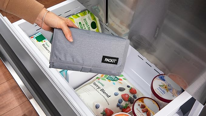 PackIt짰 Freezable Lunch Bag, Gray Fog, Built with ECOFREEZE짰 Technology, Foldable, Reusable, Zip and Velcro Closure with Buckle Handle, Designed for Work Lunches and Fresh Lunch On the Go