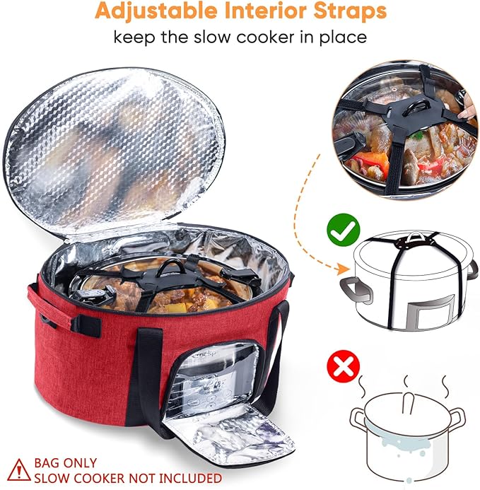 Double-Layer Slow Cooker Carrying Bag for 6-8 Quart CrockPot and Hamlton Beach Slowcooker, Travel Bag with Lid Fastener for Crock-pot, Portable Carrier with See-thought Window(BAG ONLY)