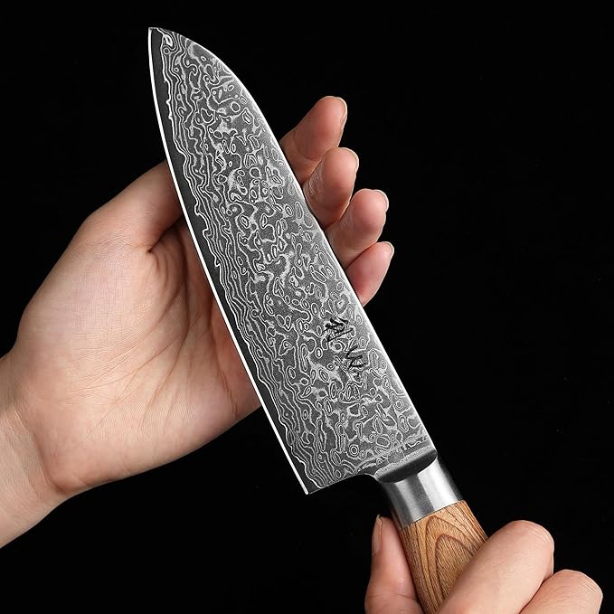 Wakoli EDIB Pro Damascus Santoku Knife ??Japanese Style Kitchen Knife | 6.3-Inch Genuine Damascus Steel Blade with VG10 Core | Ergonomic Pakkawood Handle | High Cutting Performance