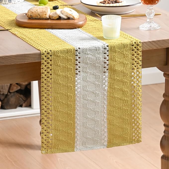 Artoid Mode Yellow Farmhouse Rustic Table Runner, Seasonal Hollow Kitchen Dining Table Decoration for Home Party Decor 12x48 Inch