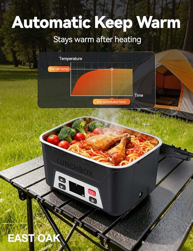 EAST OAK Cordless Electric Lunch Box for Adults,5.5 Cups Rechargeable Self Heating Lunch Box-Automatic Heating,Food Warmer with Memory Function & Automatic Keep Warm,Perfect for Work and Trip(Black)