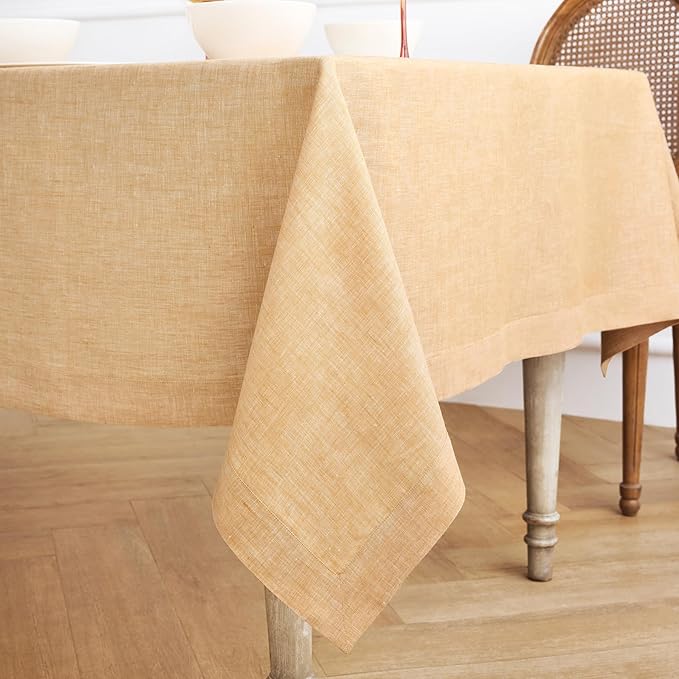 Solino Home Linen Tablecloth 60 x 108 Inch - 100% Pure Linen Golden Nugget Table Cloth for Rectangle Tables - Athena, Machine Washable Tablecloth for Spring, Easter