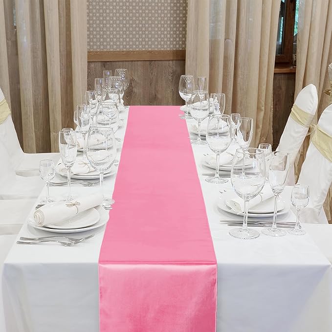 Aneco Satin Table Runner 12 x 108Inch Long Bright Silk and Smooth Fabric Party Table Runner for Wedding Banquet Party Decoration (Gradient Hot Pink)