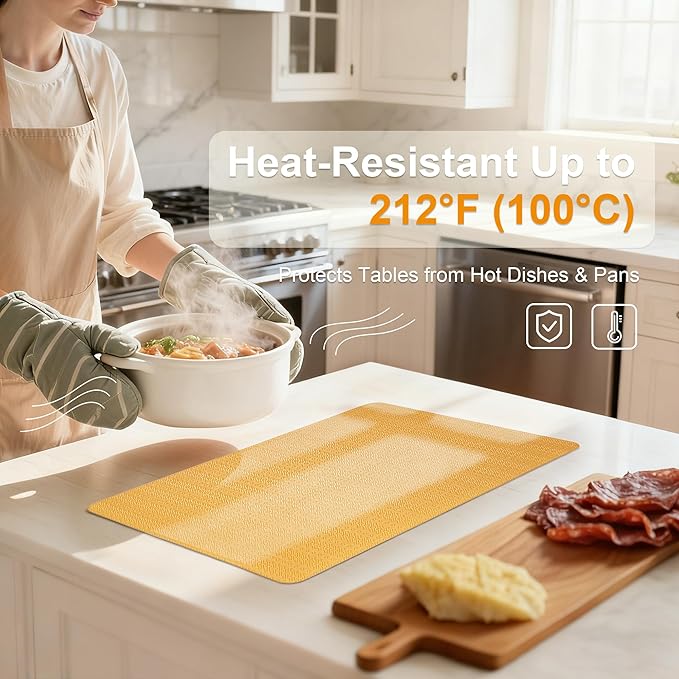 PROMATTOO Faux Leather Placemats Set of 4 – 17x12 Inch Vinyl Table Mats, Heat Resistant, Non Slip, Wipeable & Washable, Easy to Clean Dining Table Decor for Kitchen & Dining Room（Golden Yellow）