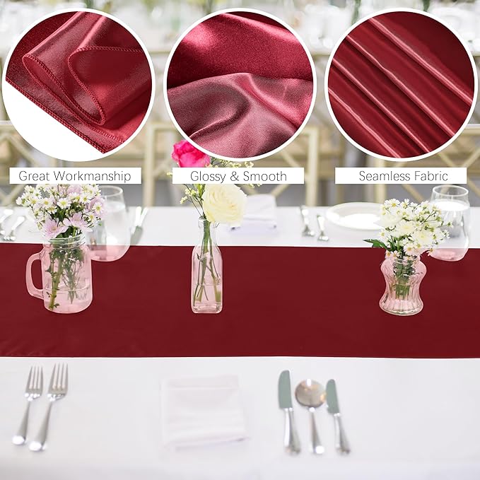 ANECO 4 Pack Satin Table Runner 12 x 108 Inch Long Bright Silk and Smooth Fabric Party Table Runner for Wedding Banquet Party Decoration