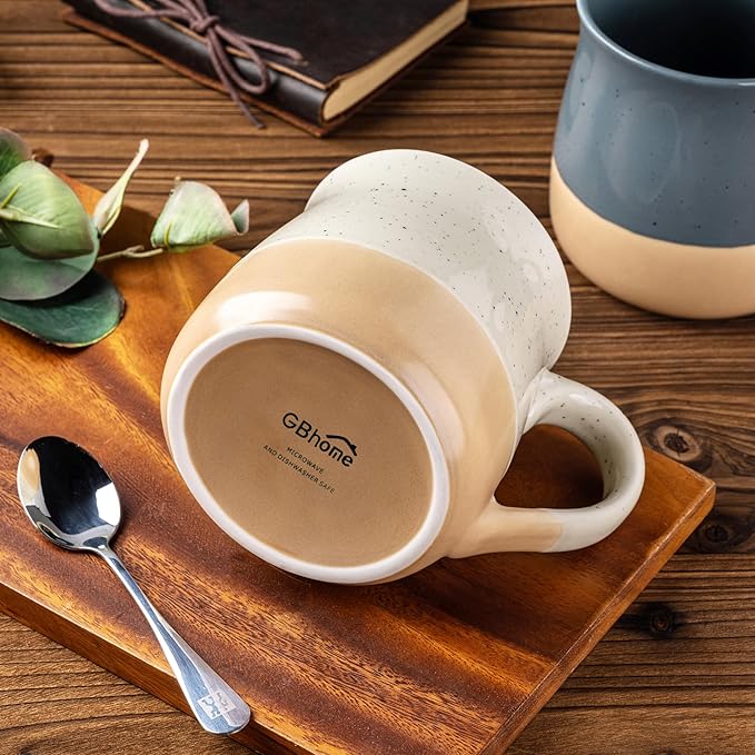 GBhome Ceramic Coffee Mugs Set of 2, 24oz Handmade Large Coffee Mugs Set with Terracotta Underside for Latte/Tea/Beer/Hot Cocoa/Cappuccino/Soup Dishwasher & Microwave Safe-Beige & Orange