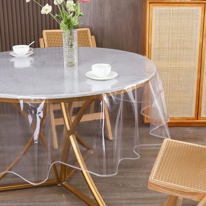 Walrus Clear Round Plastic Tablecloth Protector Waterproof Oil-Proof PVC Table Cloth Stain-Resistant Wipeable Table Cover for Round Table（60" Round）
