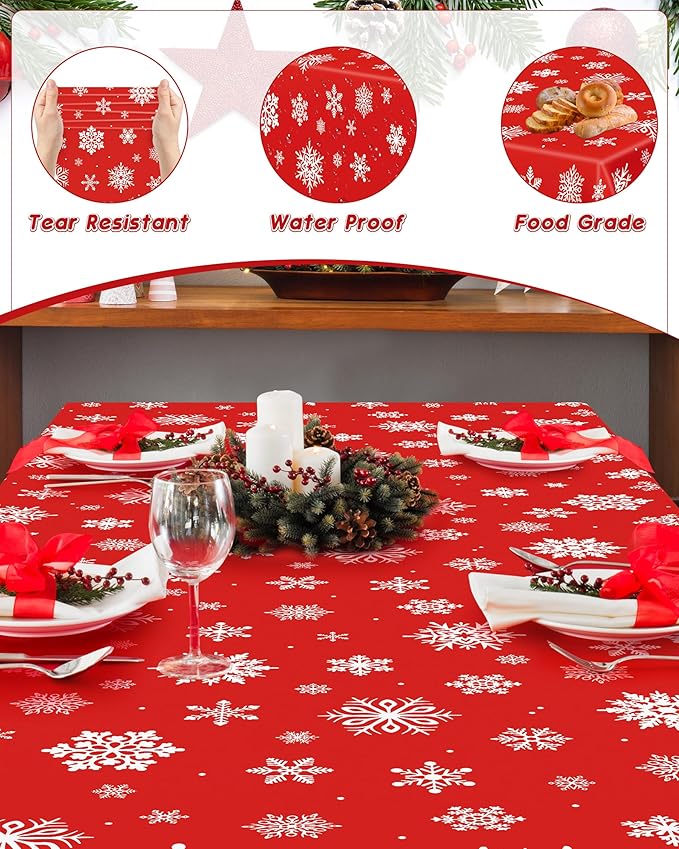 QZYL 12 Pack Christmas Table Cloths, 54" x 108" Holiday Plastic Tablecloth, Snowflakes Disposable Tablecloth Xmas Rectangle Tablecover, Christmas Table Decorations Holiday Party Decor