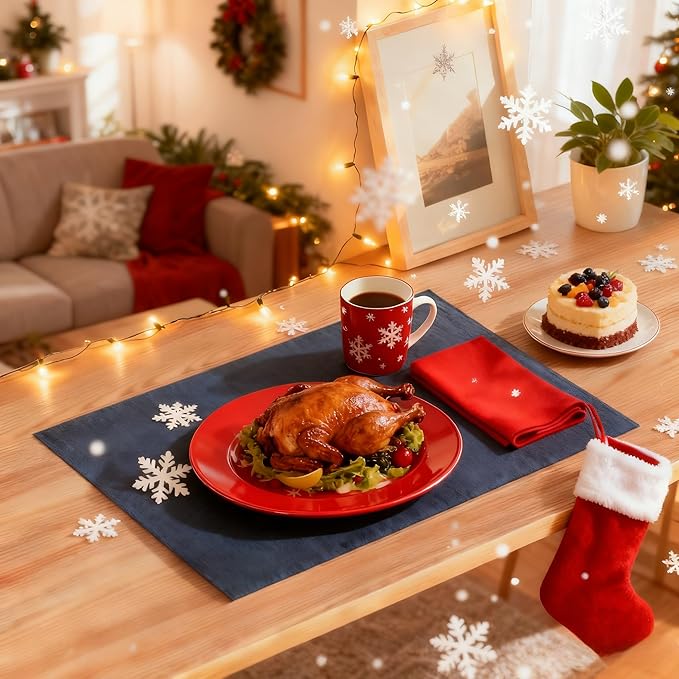 DOLOPL Placemats Set of 6, Reversible Wipeable & Heat Resistant Place Mats, Modern Faux Leather Table Mats for Kitchen, Neutral Washable Tablemats for Dining Table Decor, Wedding, Party(Navy Blue)