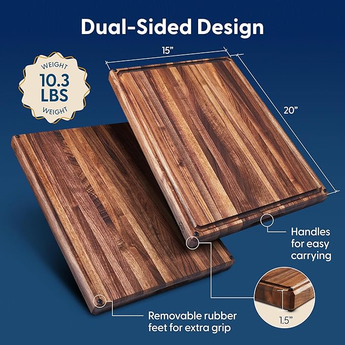 Sonder Los Angeles Franklin Cutting Board Made in USA | Black Walnut Edge Grain Cutting Board for Kitchen with Non-Slip Feet & Juice Groove | Gift Box Included | 20x15x1.5 in