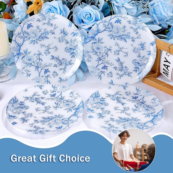 EI 60pcs Blue and White Floral Plastic Plates Fancy Blue Floral Disposable Heavy Duty,10.25inch Dinner Plate and 7.5inch Dessert Plate,Disposable Nice Plastic Plates for Party,Wedding(Value,Elegant )