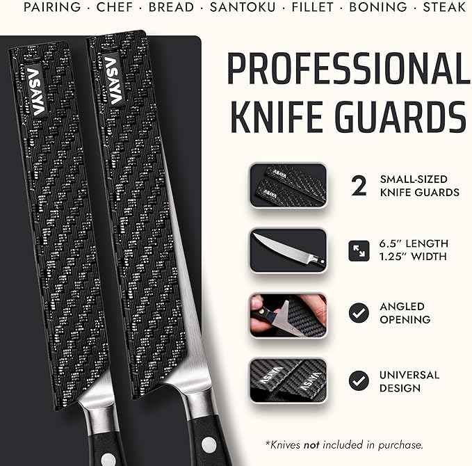 Asaya Professional Knife Edge Guards - Two Universal Streak Knife Covers - 6" x 1" - Extra Strength, ABS Plastic and BPA-Free Felt Lining, non-Toxic and Food Safe - Knives Not Included (2 Piece S)