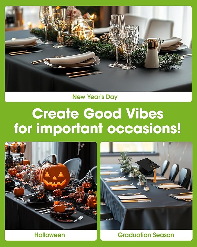 Pureegg Plastic Table Cloth Disposable 12 Pack, 54 x 108 Inch Table Cloths, Party, Picnic, Halloween, Decorative Tablecloths, Rectangle, White Plastic Cover, Leakproof & Sturdy, Black