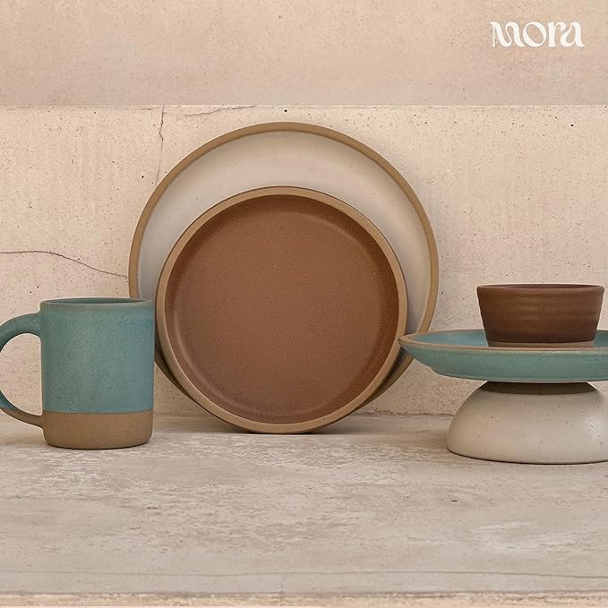 MORA Small Plates Set of 4, 6.5 inch Ceramic Pottery Dessert Plates - Microwave, Oven and Dishwasher Safe - Terracotta