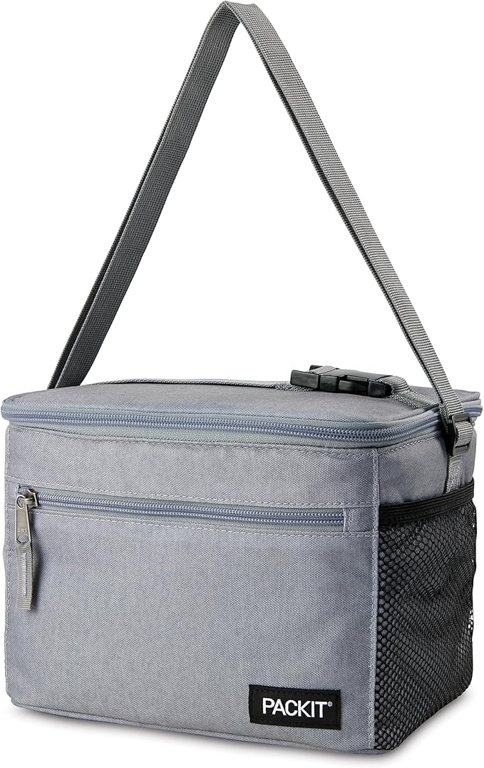 PackIt짰 Freezable Essential Cooler, Gray Fog, Built with EcoFreeze짰 Technology, Fully Freezable, Collapsible, Reusable, With Adjustable Crossbody Strap, Top Clip Handle, Designed for Fresh Office