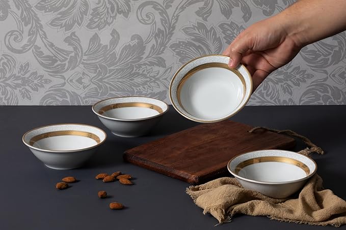 48 Piece Elegant Dinnerware Sets for 12 ??Porcelain Plates, Bowls ??White and Gold Rope Vintage Design Dishware for Kitchen Table, Formal Dining or Everyday Use (Rope Gold)