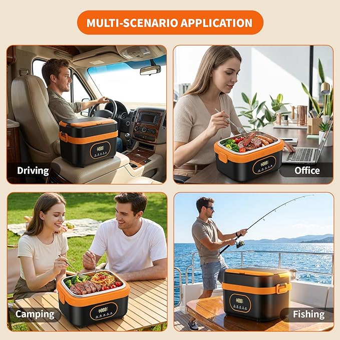 YAAHEIJA Cordless Electric Lunch Box for Adults, 18000mAh & 60W Fast Heating Food Warmer, 1.5L Leak-Proof Container, Adjustable Temp & Keep Warm for Office, Travel, Camping, Truck