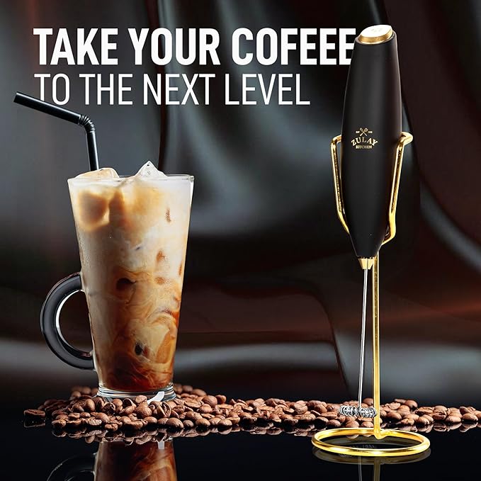 Zulay Kitchen Executive Series Luxury Gift Milk Frother with 4 Duracell Batteries ??Handheld Electric Foam Maker for Coffee, Lattes & Hot Chocolate ??Deluxe Finish, Ultimate Gift for Coffee Lovers
