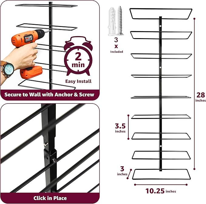 Sorbus Wall Mount Wine Rack 3-Pack ??Holds 9 Bottles Each ??Black Metal Wine Bottle Holders for Wall, Modern Wine Rack for Home Bar, Kitchen