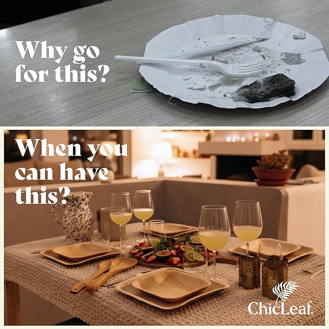 Chic Leaf Palm Leaf Disposable Bamboo Plates - Party Plates for Weddings & Event Appetizers, Indoor Events and Cozy Dinner Family Meal - Biodegradable & Compostable - Party Supplies (9", 20 Pack)