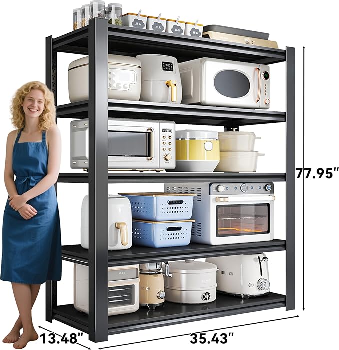 ?륡ive Tier Commercial Kitchen Heavy Duty Shelving??77.95횞35.43횞13.78 inches Ultra-Strong Load-Bearing 500lbs per Tier Oil and Rust Proof Shelving Shelf Restaurant Grade Storage System