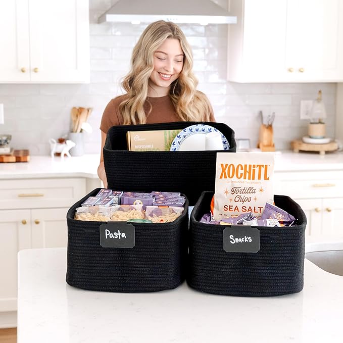 NaturalCozy Storage Baskets 16.8?쓝13?쓝7.6??Cotton Rope Woven Baskets for Organizing 3-Pack | Toy Storage Bins | Basket for Shelves, Laundry, Blanket, Clothes, Closet, Kitchen, Bathroom, Gifts